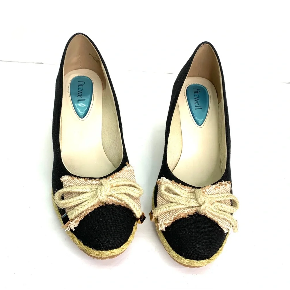 FITZWELL Casual Summer Black Canvas and Jute Espadrilles, 9.5M
